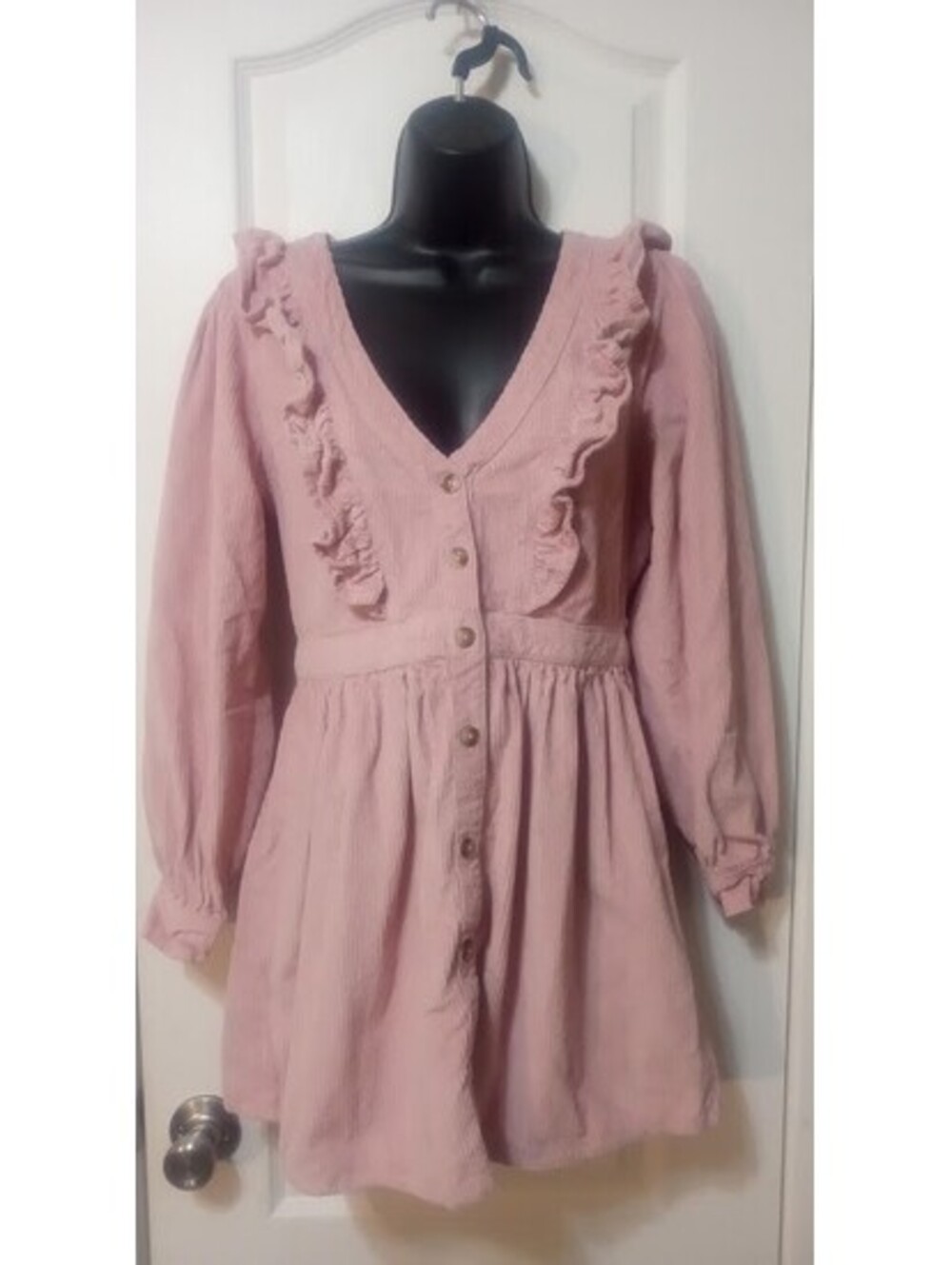 Miss Selfridge Pink Corduroy Ruffle Dress | US 6 / UK 10 | Vintage